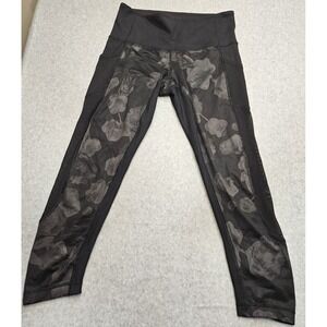Lululemon Cropped Leggings 23" Seek The Heat Black Floral Mesh Pockets Size 8